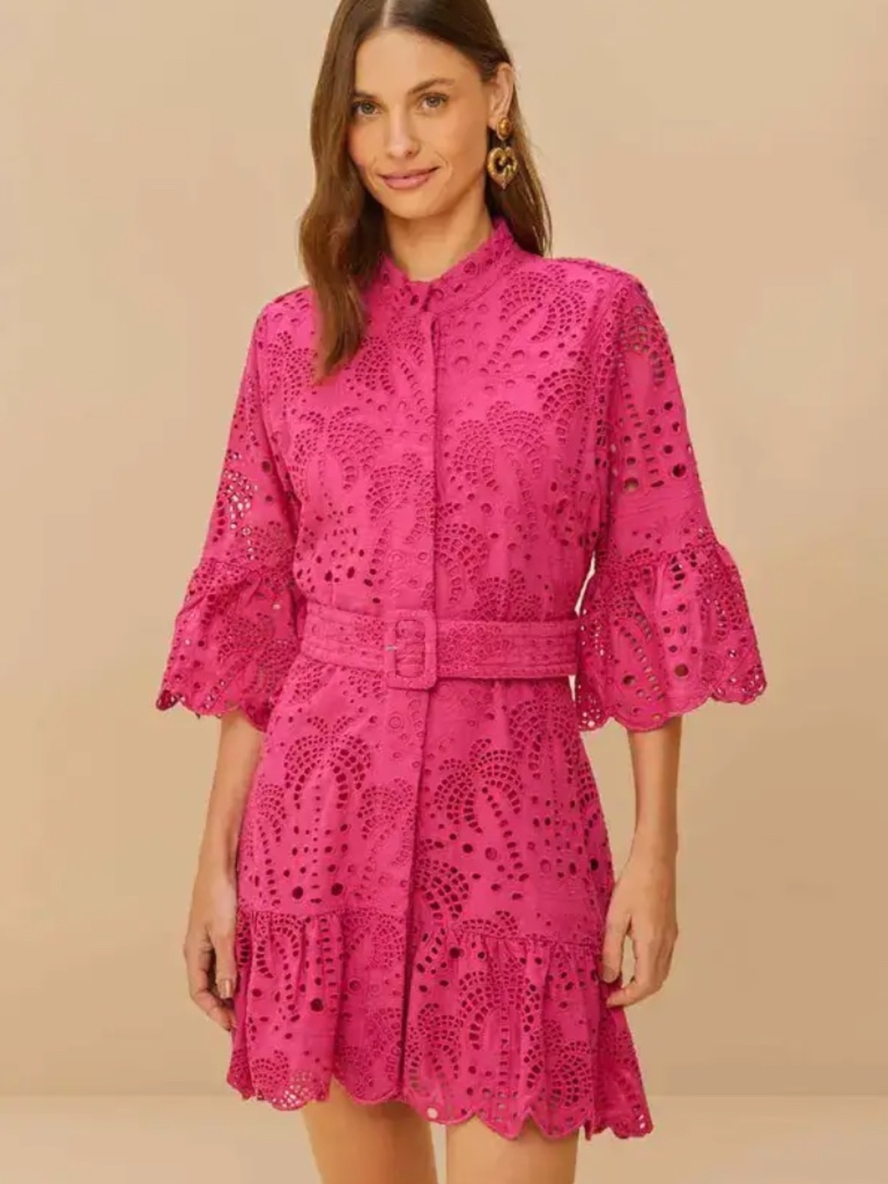 FARM Rio Hot Pink Eyelet Belted Mini Dress